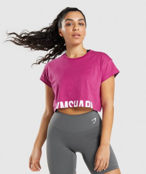 Women's Gymshark Fraction Cropped Tops Fuchsia | NZ 7XHVCY